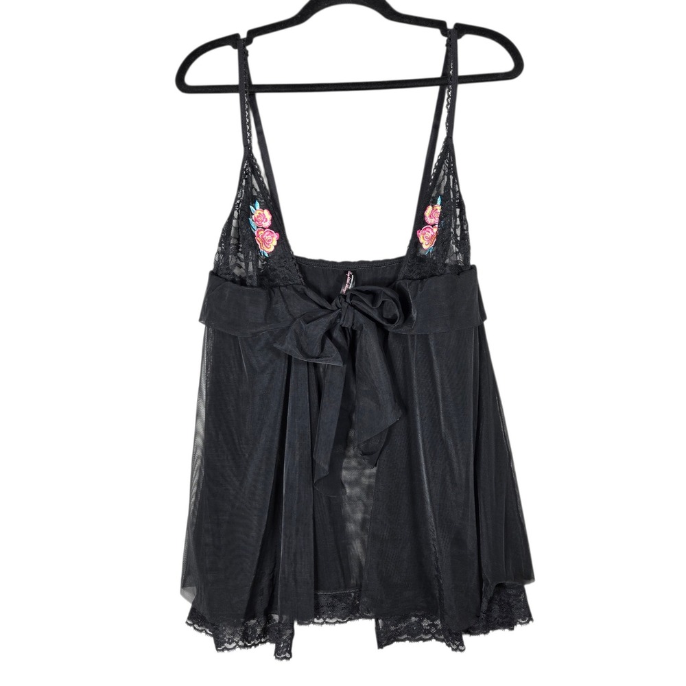 Victoria's Secret Babydoll Medium Black Sexy Little Things Lace Sheer Tie Front